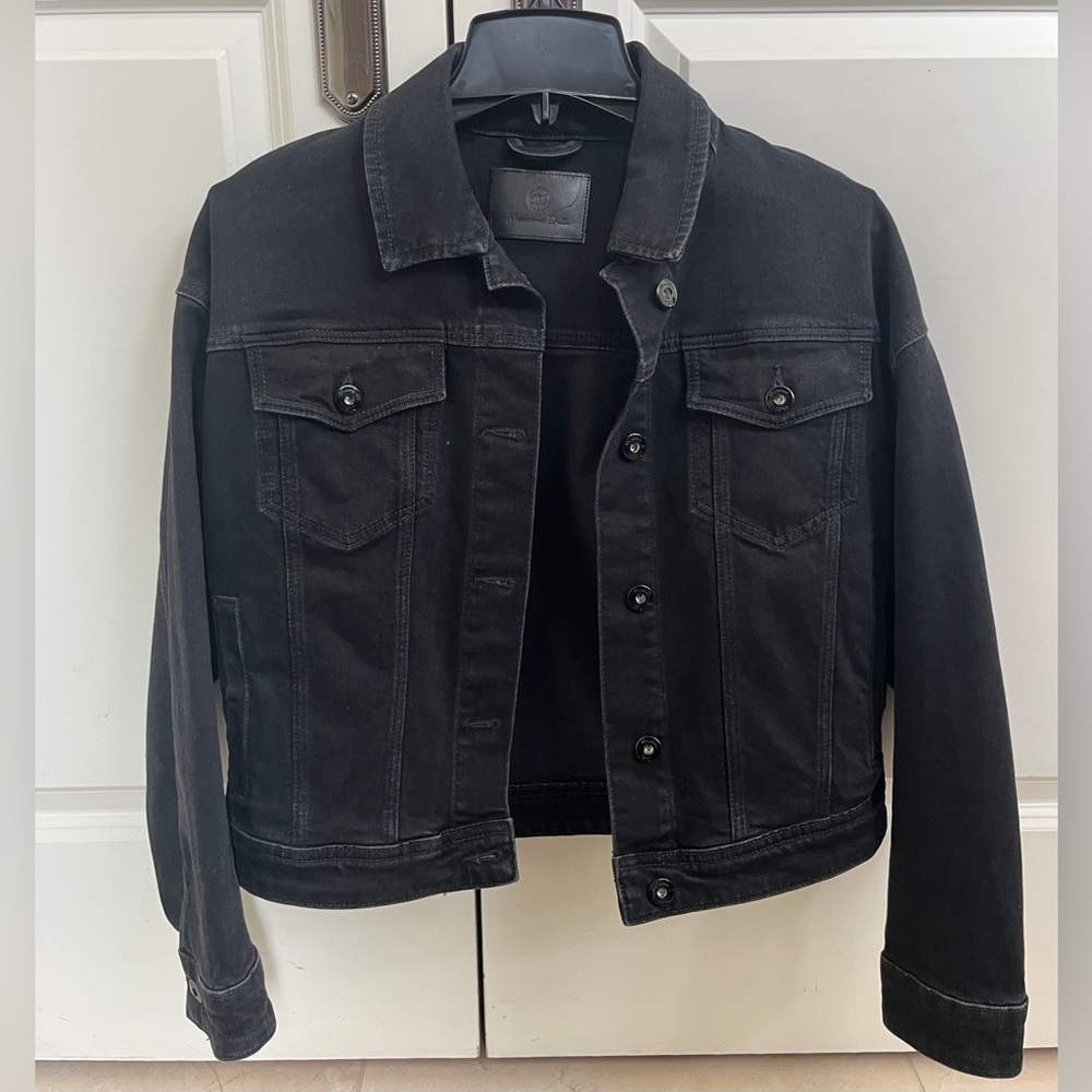 Massimo Dutti Women’s Black Denim Jean Jacket - Small